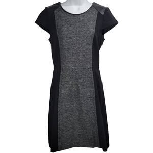 Kensie‎ Black Textured Faux Leather Trim Cap Sleeve Sheath Dress Size S